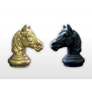 gold and black metal horse head finnials